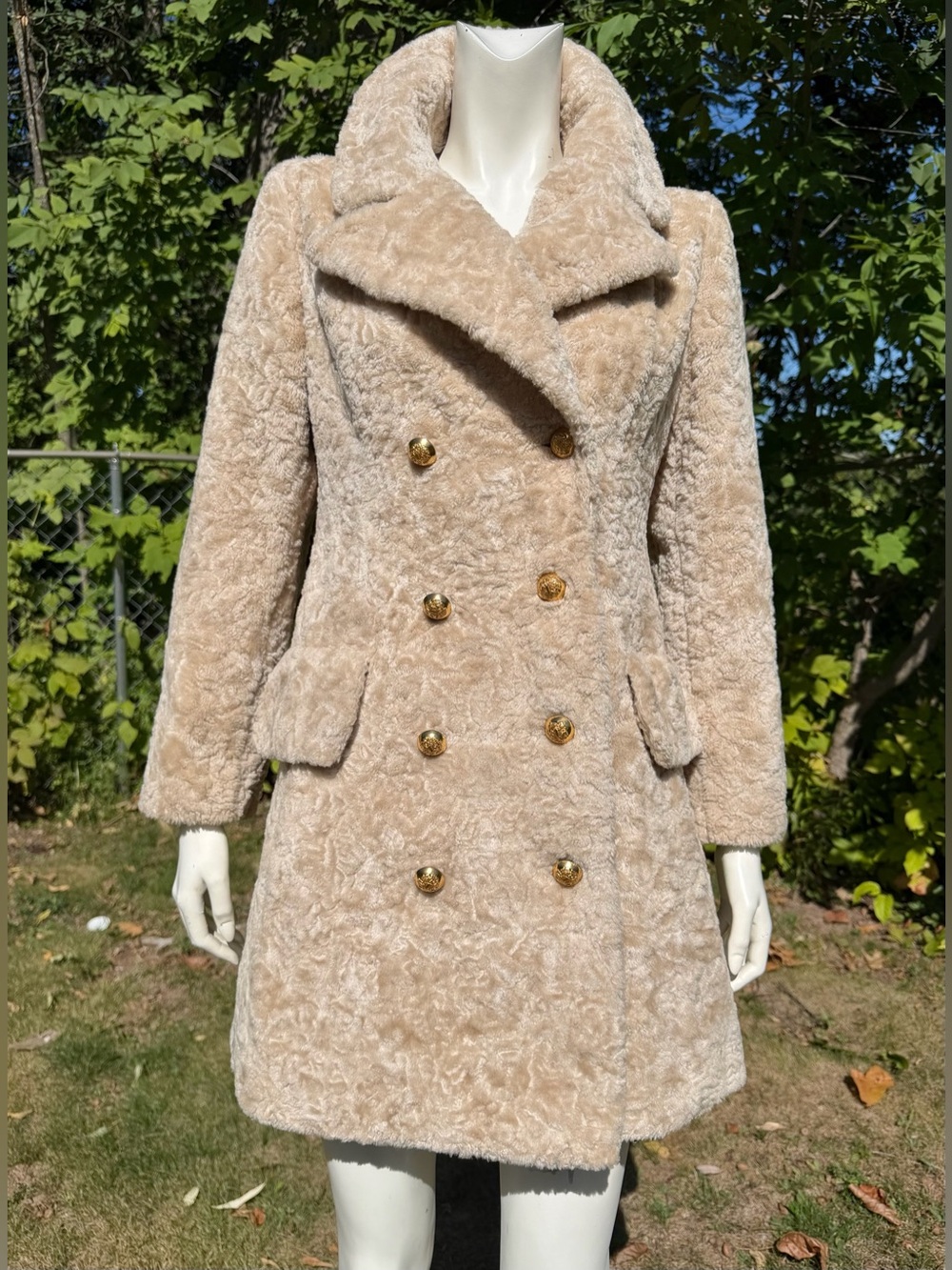 Vintage FAUX FUR COAT 1960s Imitation Swakara Lamb Double Breasted Teddy Bear